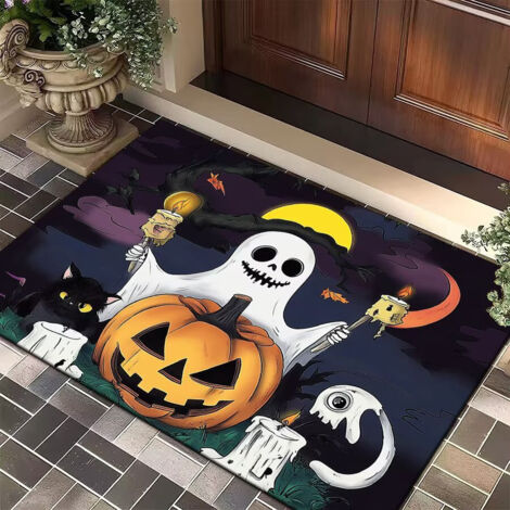 Tapis Porche Terrace Halloween Citrouille Chauve Souris Imperméable Durable 60x90 cm