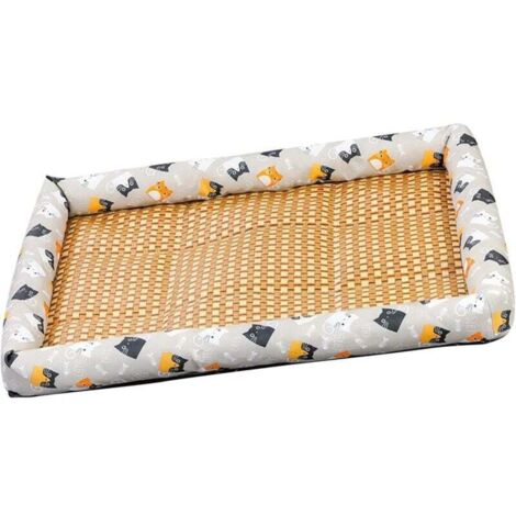 Tapis pour animaux de compagnie, en lin et rotin tressé, rafraîchissant, doux et confortable, lit rafraîchissant pour chiens et chats (gris, taille moyenne, 50 x 40 cm (recommandé pour les poids infér