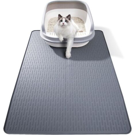 Tapis pour bac à litière – silicone imperméable avec bords surélevés – 71×50 cm – Gris