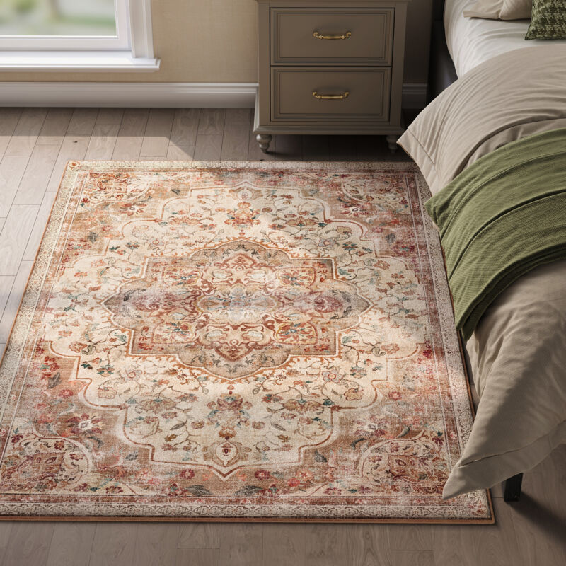 Songmics Home - Tapis de Salon 120 x 170 cm, Tapis Antidérapant, Style Vintage Traditionnel, Lavable en machine, Beige Cappuccino