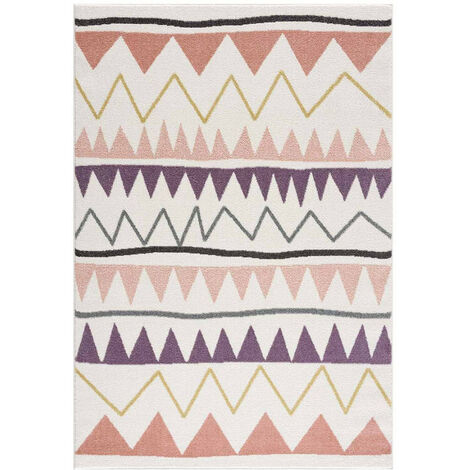 Tapis pour chambre d'enfant Crème Motif Géométrique Rose (140x200cm)