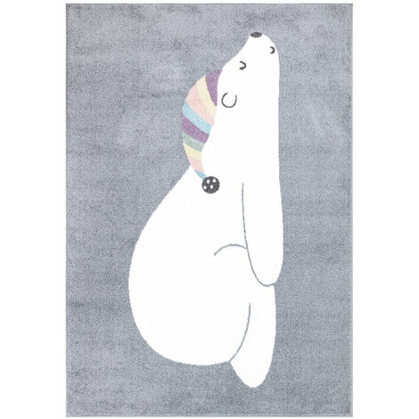 Tapis pour chambre d'enfant Gris Motif Ours Blanc 80x150cm