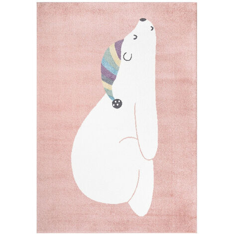 Tapis pour chambre d'enfant Motif Ours Blanc (Rose et Blanc - 80x150cm)