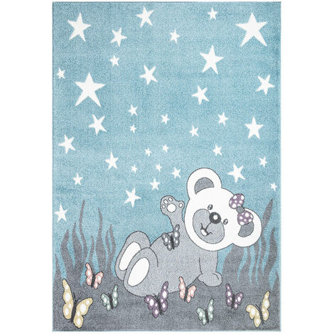Tapis pour chambre d'enfant Ourson (Bleu et Blanc - 120x160cm)