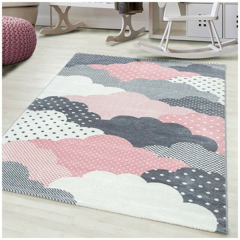 Allotapis - Tapis pour chambre d'enfant rectangle Cloud Rose 80x150