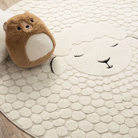 Tapis pour enfants en peluche, design moderne - Style décontracté - Antidérapant - Lavable à l'eau - Couleur crème - 160 cm, rond