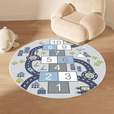 Tapis pour enfants, Tapis de jeu pour chambres d'enfants, Boîtes gonflables et rues, Gris [Ø 160 cm rond]