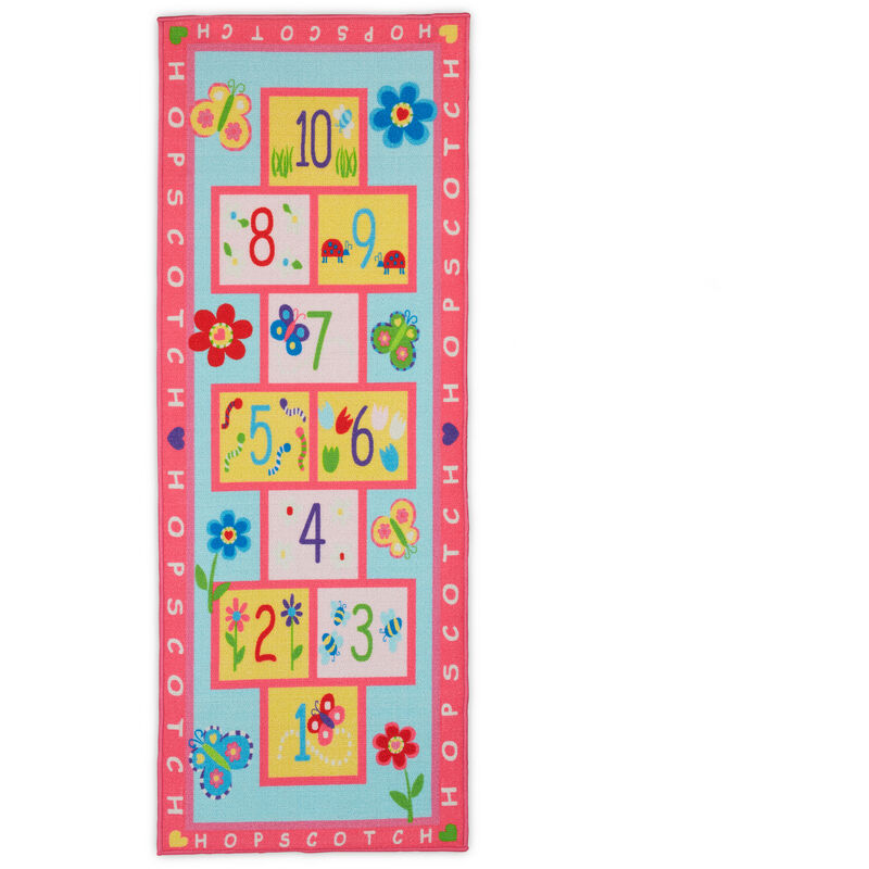 Tapis pour la chambre de votre enfant, 10 cases, jouer à la marelle, 179 x 67 cm, multicolore - Relaxdays