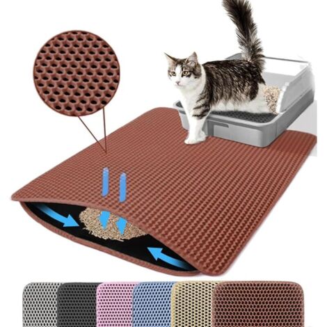 Tapis pour Litière de Chat, 40x50cm Grand Tapis à Double Couche en Nid d’Abeille pour Piéger la Litière, de Bac à Litière Anti-Urine pour Sol, Brun