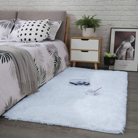 Tapis Pour Salon -Tapis De Sol Grand pour- Couloir- Soft Tapis à Poils Longs- Moelleux Tapis Antidérapant Intérieur- Pour Salon Chambre Enfants(blanc, 120 x 160 cm)