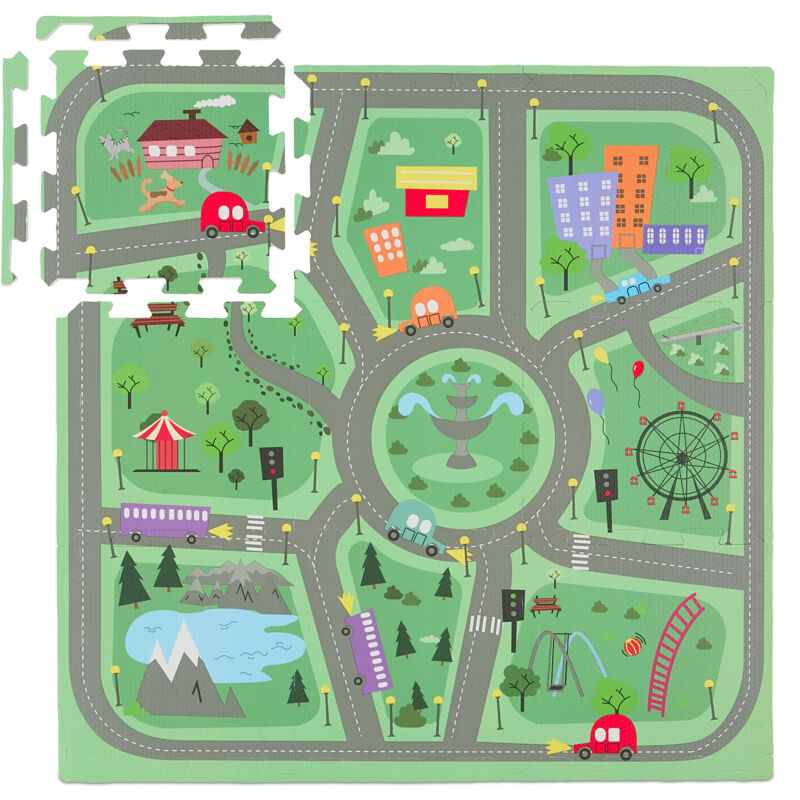 Tapis de jeu, 21 pièces en tout, sur le thème de la ville, mousse sans substances nocives, multicolore - Relaxdays