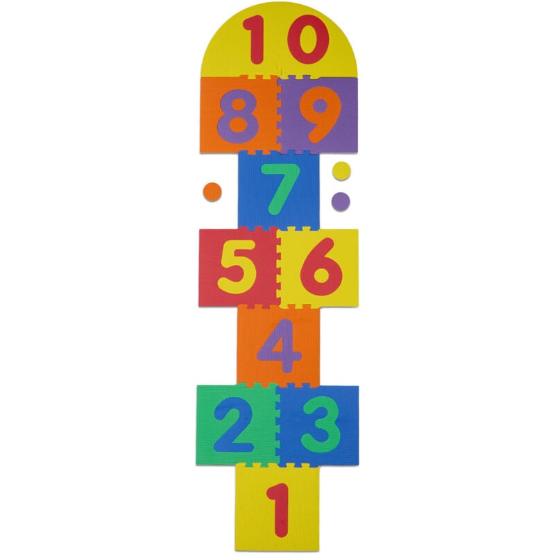 Tapis de jeu avec nombres, pour jouer à la marelle, sans substances nocives, mousse, multicolore - Relaxdays