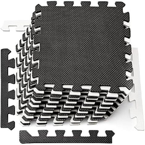 Tapis Puzzle En EVA - 16 Dalles Interlockables 30 x 30 cm Épaisseur 1 cm - Pour Salle De Sport, Jeux D'Enfants, Gym Domestique - Noir Et Blanc Crème