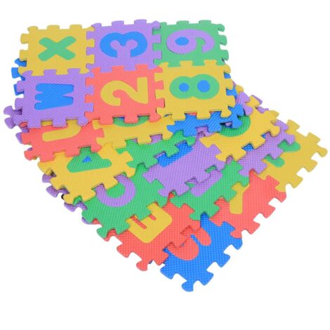Tapis Puzzle en Mousse pour Enfants, 36 PCS Multicolore Tapis Puzzle en EVA Tapis de Jeu Alphabets et Chiffres Tapis de Protection (12  12cm)