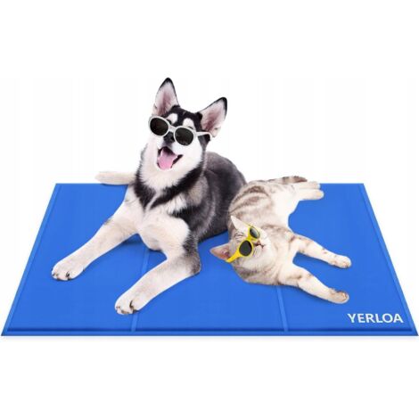 Tapis rafraîchissant en gel pour chiens et chats, bleu. Grand panier, 90 x 50 cm.