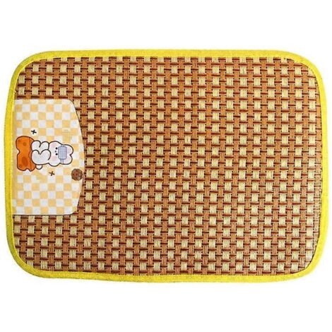 Tapis rafraîchissant pour chat et chien, coussin d'été naturel respirant en rotin tressé, couleur jaune M.