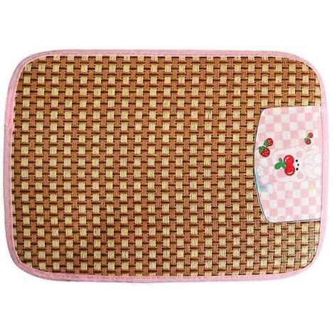 Tapis rafraîchissant pour chat et chien, coussin d'été naturel respirant en rotin tressé, taille M, rose. Idéal pour sieste et repos.