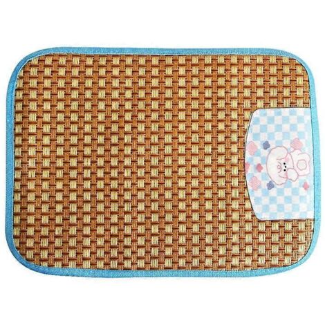 Tapis rafraîchissant pour chat et chien été, coussin de sieste naturel en rotin tressé bleu, antidérapant et respirant pour animaux.