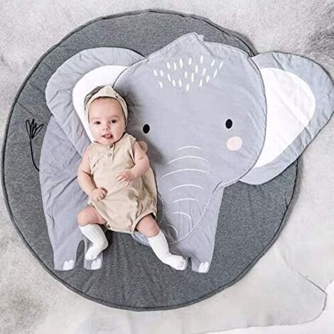 Tapis Ramper bébé Tapis de jeu Tapis Ramper de enfants Rond Animaux Moquette Enfant Tapis pour Fille Garçon 90x90cm (Eléphant)