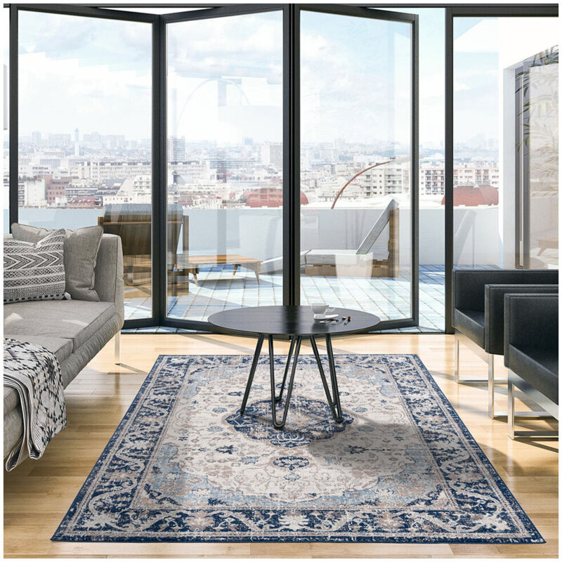 Allotapis - Tapis rayé gris pour salon vintage rectangle Oriolo Gris 80x150