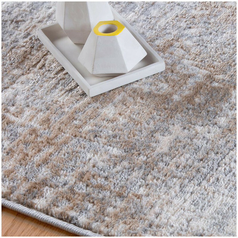 Deladeco - Tapis rayé moderne à courtes mèches rectangle Impiano Taupe 160x230