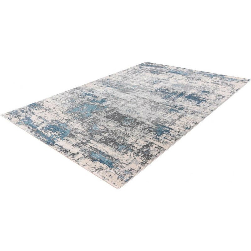 Tapis rayé à poils courts pour salon rectangle vintage Paris Bleu 160x230