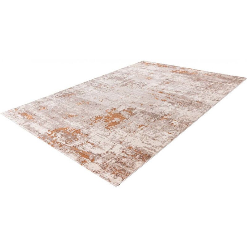 Allotapis - Tapis rayé à poils courts pour salon rectangle vintage Paris Beige 80x150