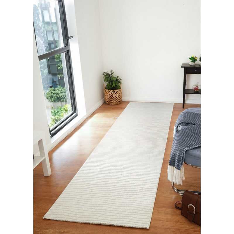 Tapis couloir classique rayé crème lyon 22 poils courts antibactérien Toutapis 80x300
