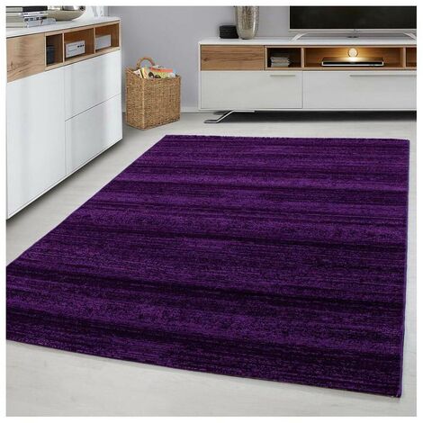 Tapis rayé uni à courtes mèches rectangle Ocrul Lilas 80x150