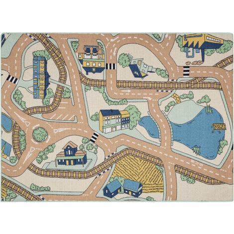 TAPIS REBEL ROADS Playtime 32 Petite ville, antidérapant pour enfants - beige / vert  multicolour 140x200 cm