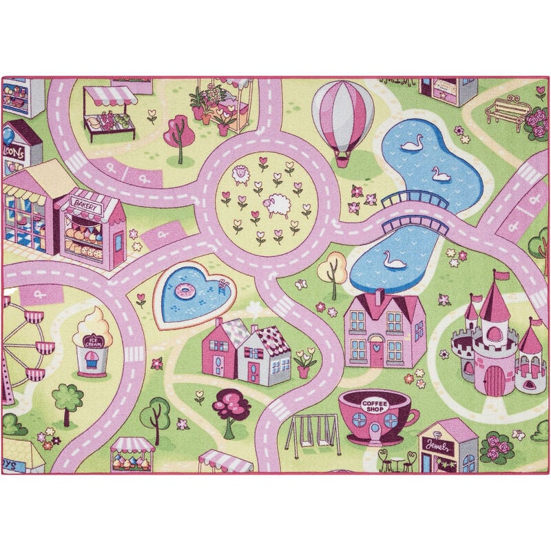 TAPIS REBEL ROADS Sweet town 26 Bonbons, antidérapant pour enfants - rose / vert multicolour 95x133 cm