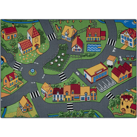 TAPIS REBEL ROADS Village life 90 Pays, antidérapant pour enfants - gris grey 140x200 cm