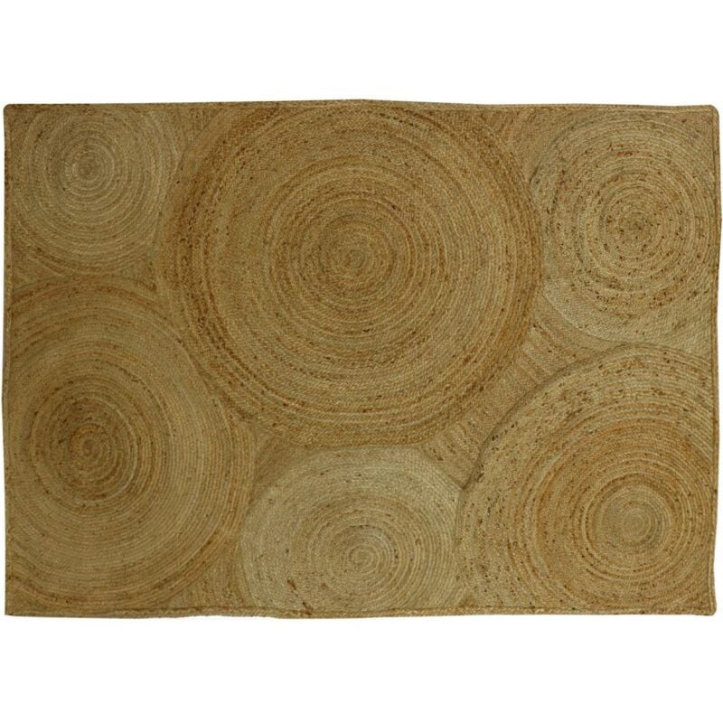 Vente-unique - Tapis rectangle 100% jute tressé - Motifs circulaires - 160 x 230 cm - Naturel - yvaya