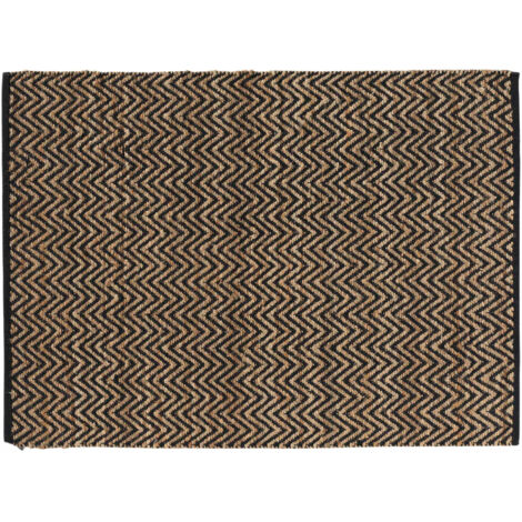 Tapis rectangle 120 x 170 cm – Jute et polycoton – Motif Zigzag noir et naturel