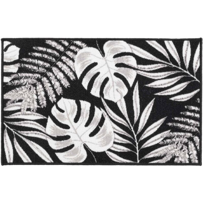 Bricoline - Tapis antidérapant - 50x80 cm - Feuillage noir,gris et blanc
