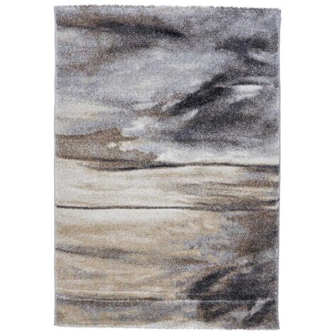 Tapis rectangle 80x150 cm gris tissé – Motif rond – Poils ras en polypropylène – Antistatique et hydrofuge – Pour salon et chambre – Unamourdetapis