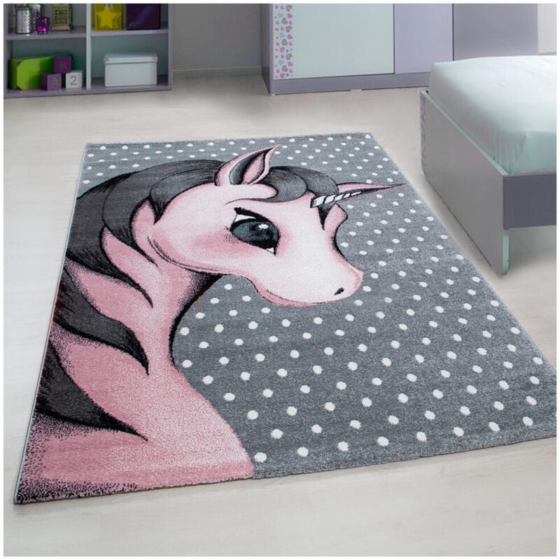 Allotapis - Tapis rectangle pour chambre de bébé licorne Willis Rose 80x150