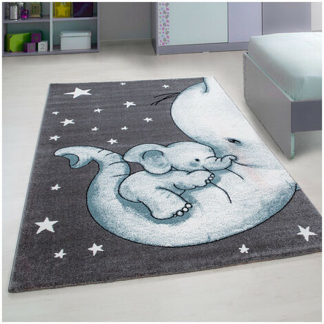 Tapis rectangle pour chambre enfant éléphant Zoupiou Bleu 120x170