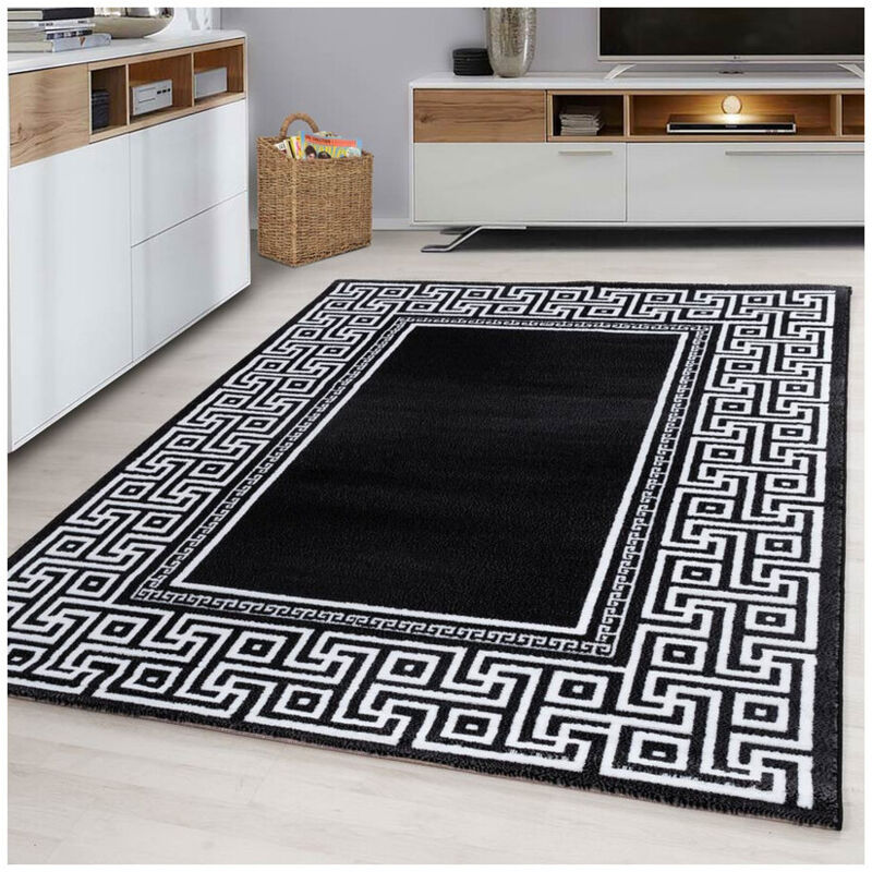 Tapis rectangle pour salon baroque à mèches courtes Stessy Noir 80x150