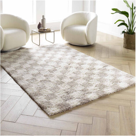 TAPIS RECTANGLE SHAGGY DAMERO – 160 x 230 CM - 160x230cm - Beige