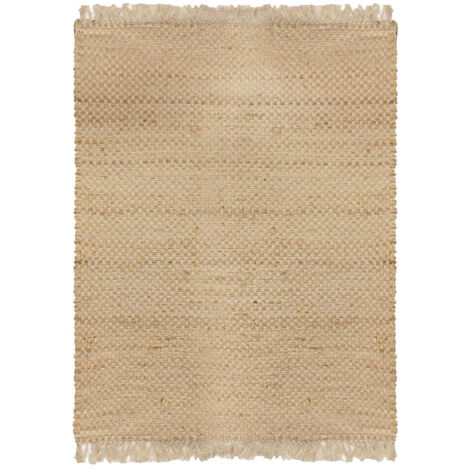 Tapis Rectangulaire 120x170cm en Toile de Jute Tressée Naturelle avec Franges