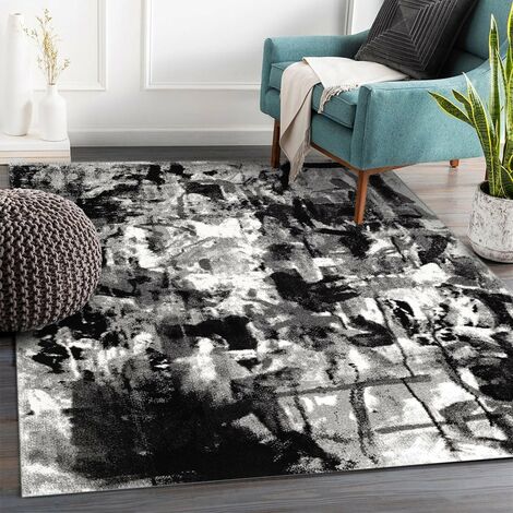 Tapis rectangulaire abstrait gris noir blanc design moderne GRI226
