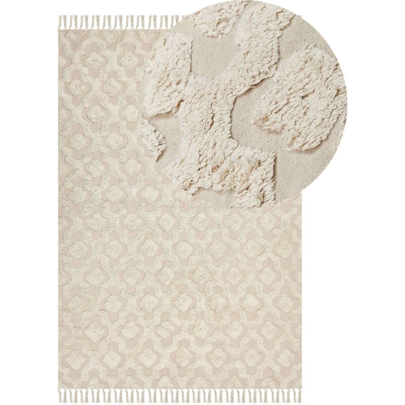 Beliani - Tapis Rectangulaire Design Boho Franges 140 x 200 cm en Coton Beige Aksaray