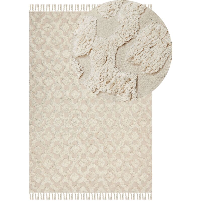 Tapis Rectangulaire Design Boho Franges 160 x 230 cm en Coton Beige Aksaray