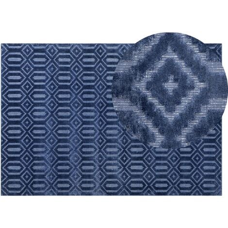 Tapis Rectangulaire Bleu Foncé en Viscose pour Chambre ou Salon au Style Scandinave 140 x 200 cm Beliani - Bleu