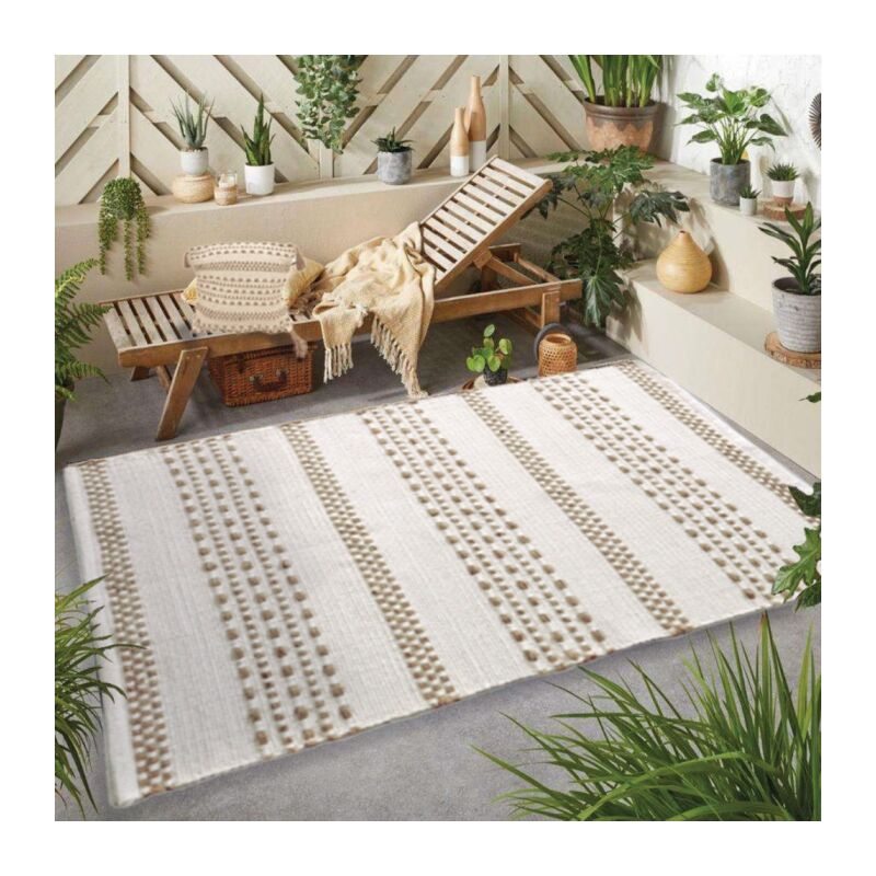 Tapis rectangulaire en coton, effet rayé en jute, écru et naturel, 60x90cm - Atout Ciel 69013