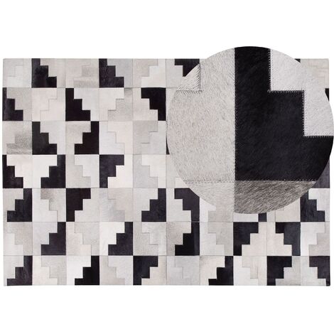 Tapis Rectangulaire Gris et Noir en Cuir Patchwork pour Intérieur Moderne 160 x 230 cm Beliani - Gris