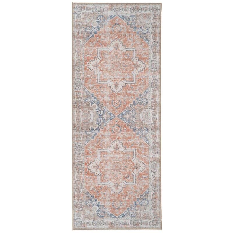 Tapis de Salon Rectangulaire Havana, Polystyrène Chenillé, Bleu, Orange, 200x80x1 cm
