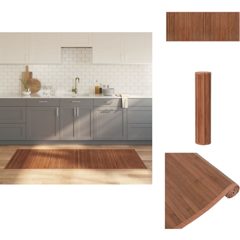 Tapis rectangulaire marron 80x200 cm bambou - Tapis En Bambou - Tapis Design - Tapis Salon - Tapis Chambre - Décoration Intérieure