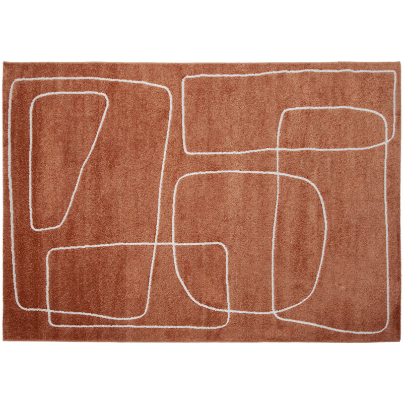 Miliboo - Tapis rectangulaire motif line art terracotta et blanc 160 x 230 cm tiana